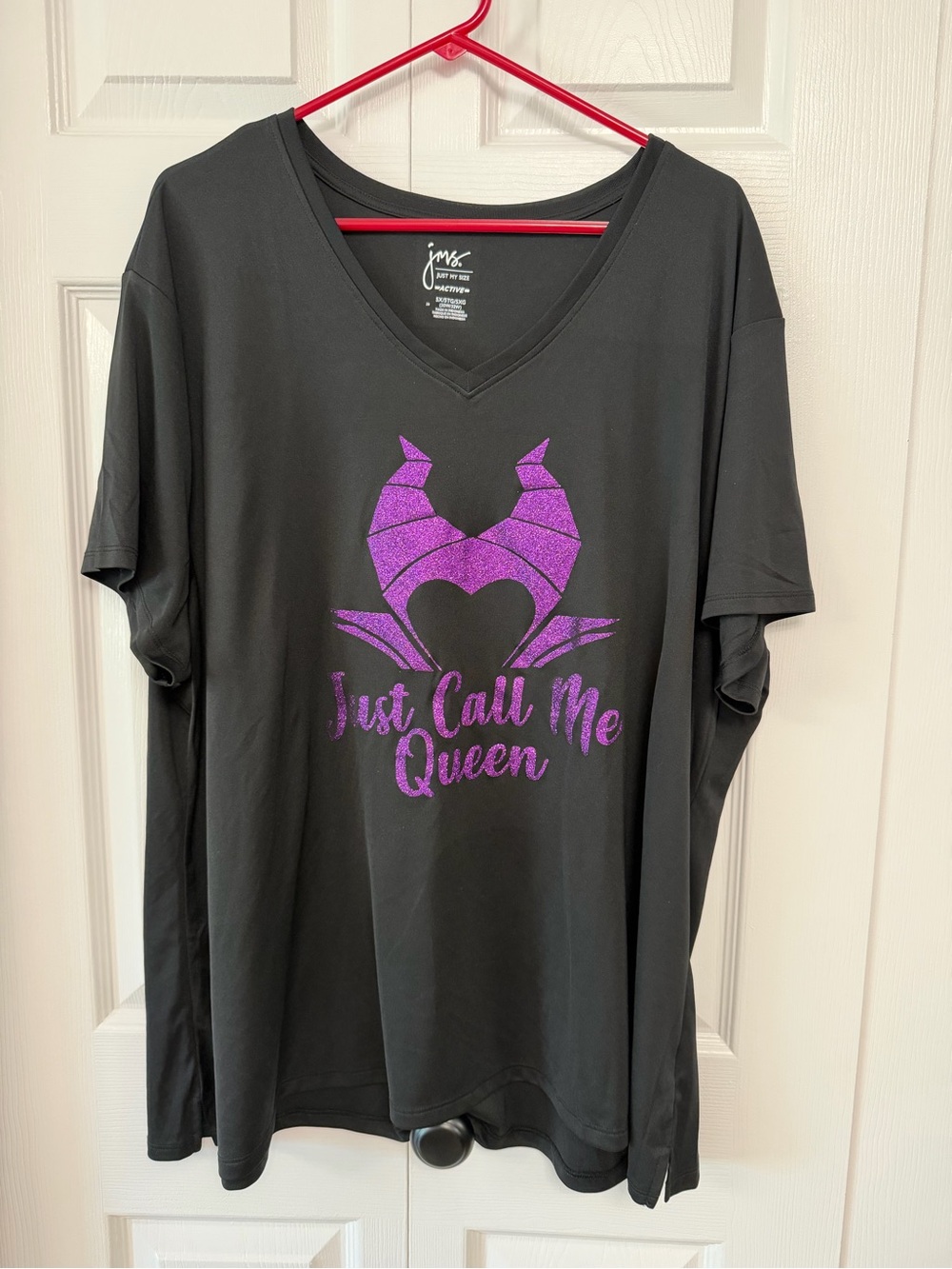 Just My Size Black V-Neck Tee with Purple Glitter 'Just Call Me Queen' Graphic